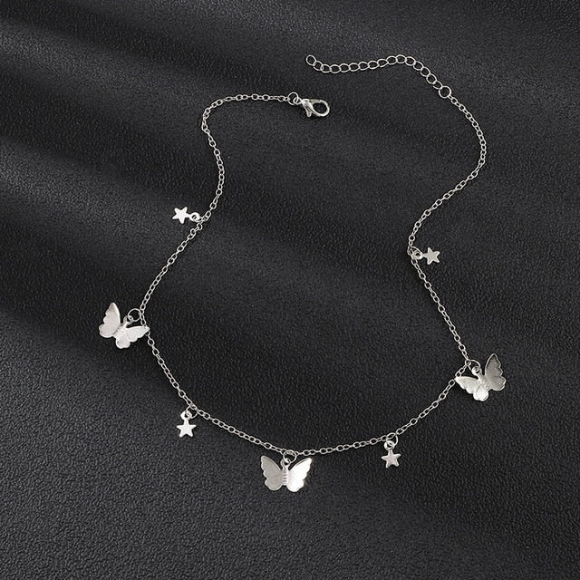 Fashion Choker Necklace Lovely Golden Silver Plated Butterfly Necklace Short Women Summer Holiday Romantic Gift Jewelry Wholesal